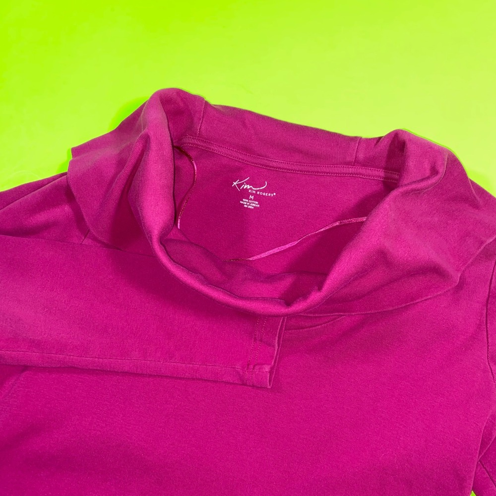 Kim Rogers Womens Magenta Cowl Neck Long Sleeve Cotton Top Size M